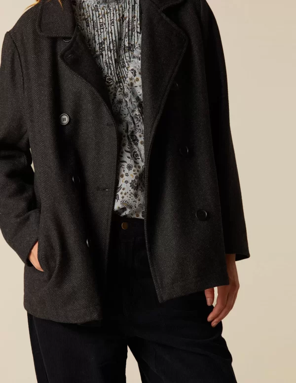 NÍCOLI ABRIGO CRUZADO ESPIGA GRIS< Ropa De Abrigo