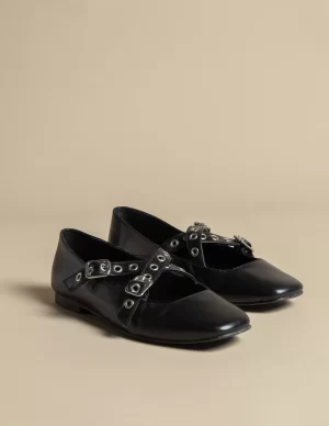 NÍCOLI BAILARINA NEGRA DOBLE HEBILLA< Zapatos