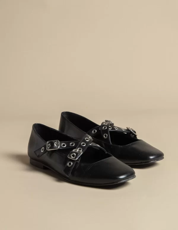 NÍCOLI BAILARINA NEGRA DOBLE HEBILLA< Zapatos