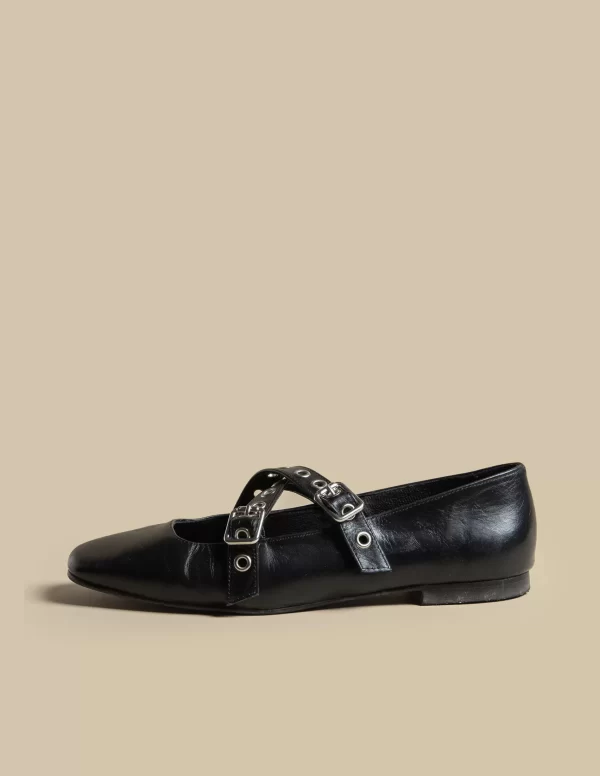 NÍCOLI BAILARINA NEGRA DOBLE HEBILLA< Zapatos