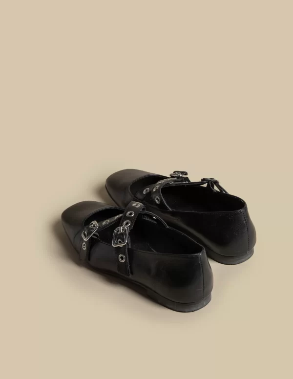 NÍCOLI BAILARINA NEGRA DOBLE HEBILLA< Zapatos
