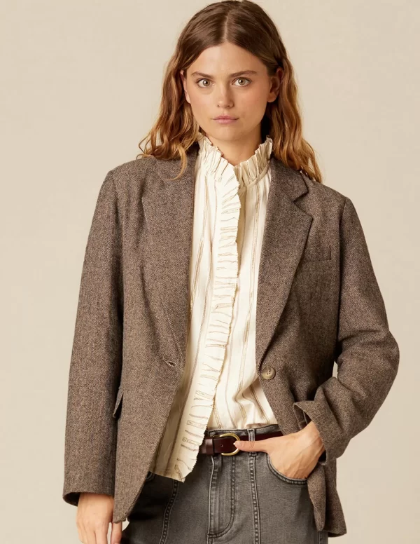 NÍCOLI BLAZER ESPIGA MARRÓN RAYA AZUL< Blazers