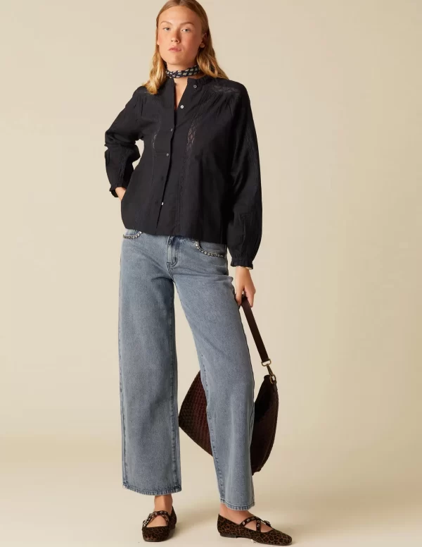 NÍCOLI CAMISA ANTRACITA TIRA ENCAJE< Camisas