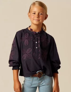 NÍCOLI CAMISA AZUL BORDADO FLOR< Camisas