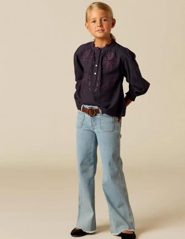 NÍCOLI CAMISA AZUL BORDADO FLOR< Camisas