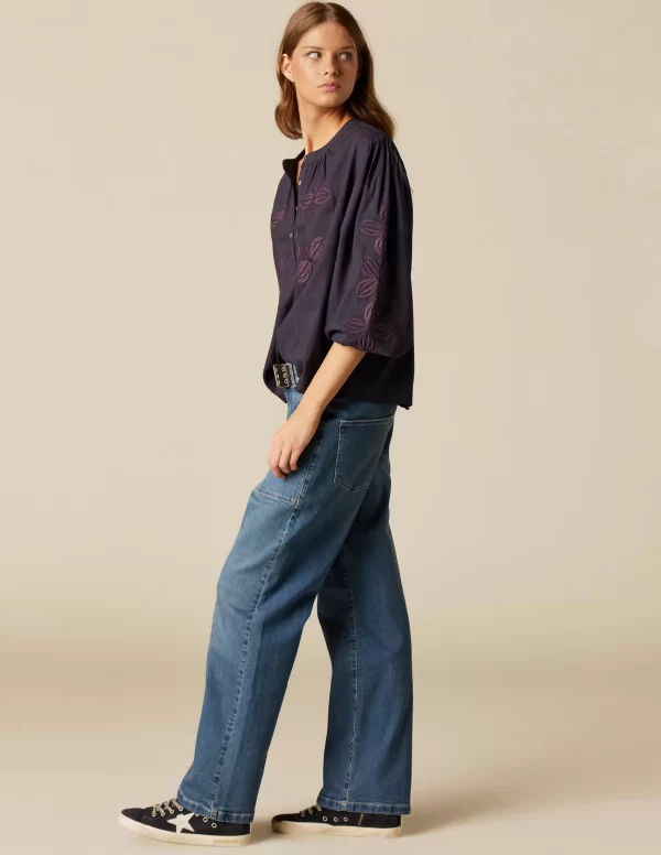 NÍCOLI CAMISA AZUL BORDADO FLOR< Camisas