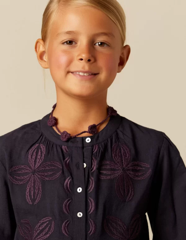 NÍCOLI CAMISA AZUL BORDADO FLOR< Camisas