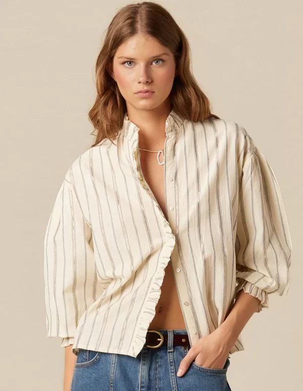 NÍCOLI CAMISA CRUDA RAYA AZUL LUREX< Camisas