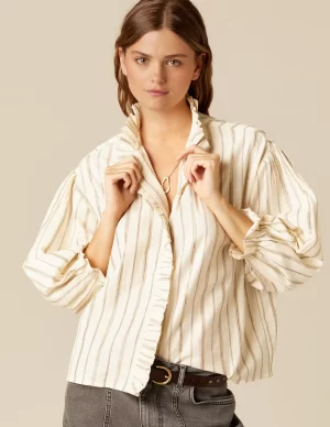 camisa_cruda_raya_marrn_l_0.webp NÍCOLI CAMISA CRUDA RAYA MARRÓN LUREX< Camisas