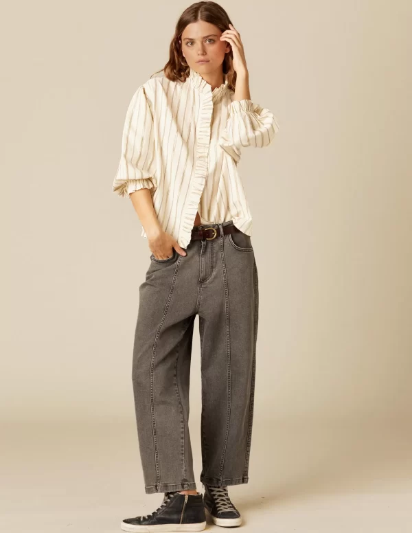 NÍCOLI CAMISA CRUDA RAYA MARRÓN LUREX< Camisas