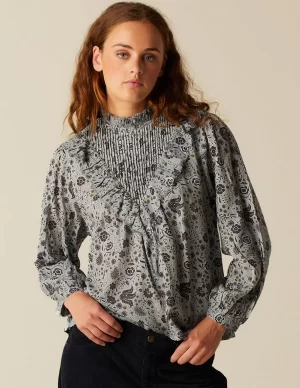 NÍCOLI CAMISA FLOR HOJA AZUL< Camisas