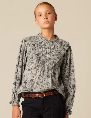 NÍCOLI CAMISA FLOR HOJA AZUL< Camisas