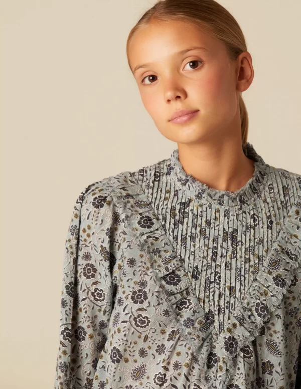 NÍCOLI CAMISA FLOR HOJA AZUL< Camisas