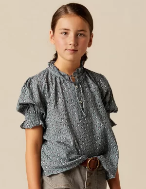 NÍCOLI CAMISA FLOR RAMITO AZUL< Camisas