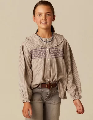 NÍCOLI CAMISA RAYA MARRÓN NIDOS< Camisas