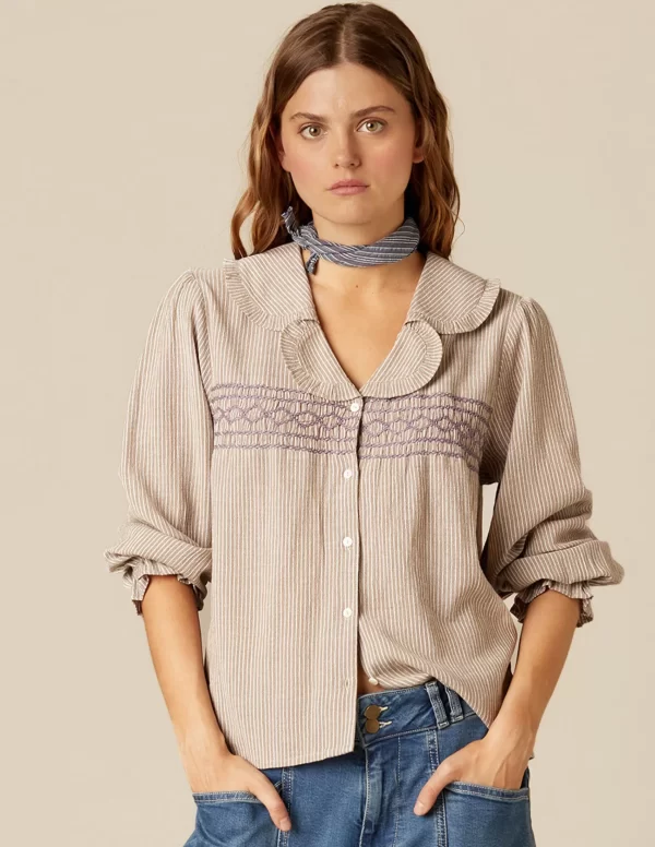 NÍCOLI CAMISA RAYA MARRÓN NIDOS< Camisas