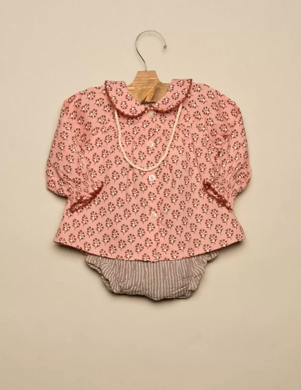 NÍCOLI CAMISA ROSA FLOR MARRÓN< Camisas