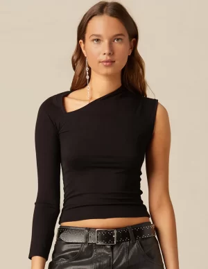 NÍCOLI CAMISETA ASIMéTRICA NEGRA< Camisetas | Tops