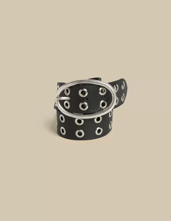 NÍCOLI N belt negro tachuelas grandes plateadas< Cinturones