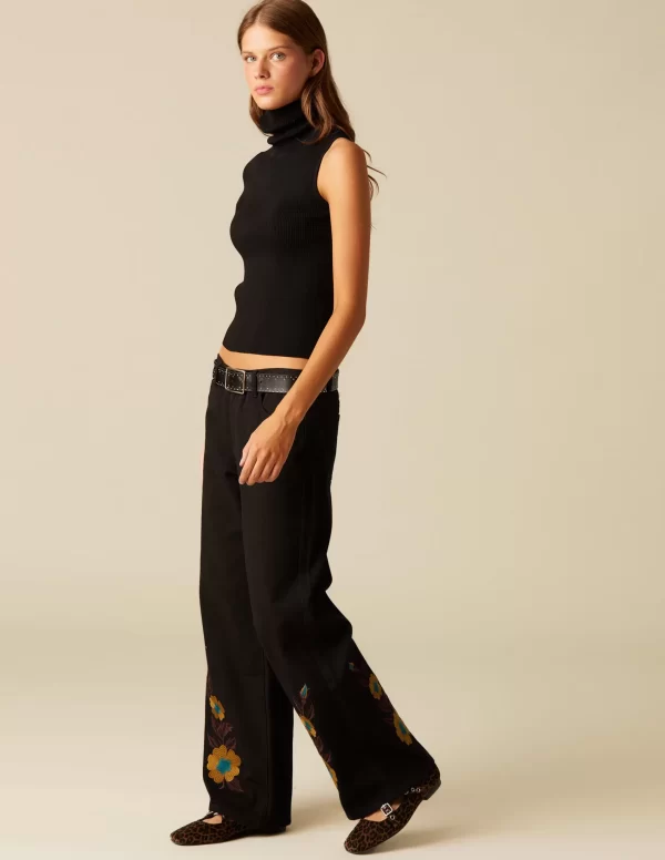 NÍCOLI PANTALÓN BORDADO FLOR< Denim | Pantalones