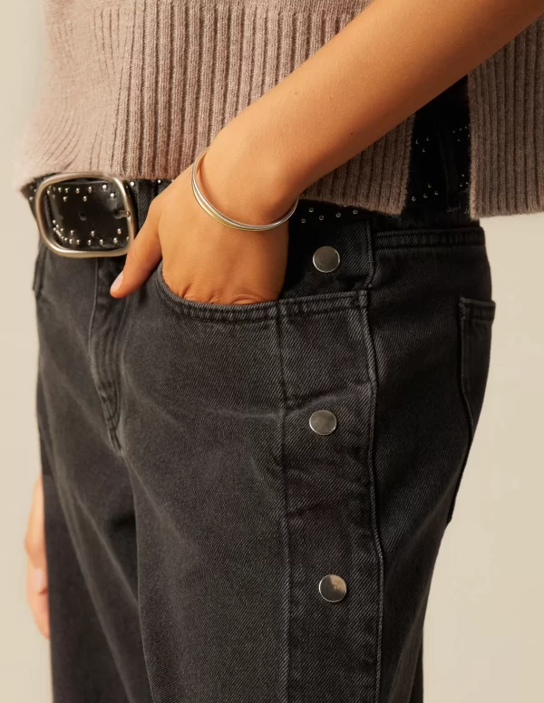 NÍCOLI PANTALÓN BOTONES LATERALES ANTRACITA< Denim | Pantalones