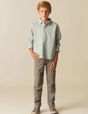 NÍCOLI PANTALÓN CARGO LARGO GRIS CLARO< Pantalones