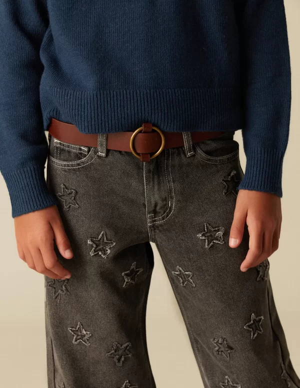 NÍCOLI PANTALÓN ESTRELLAS PARCHES GRIS< Denim | Pantalones