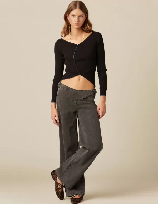 NÍCOLI PANTALÓN GRIS HEBILLAS CINTURA< Denim | Pantalones