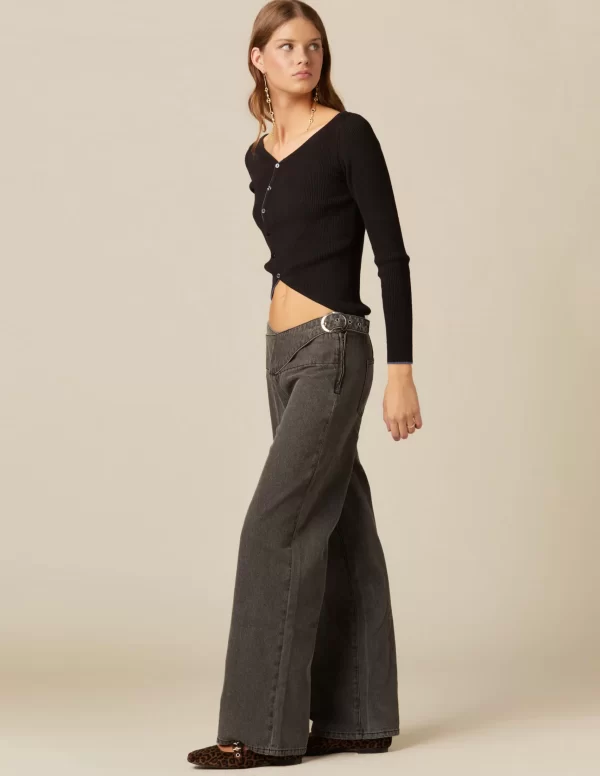 NÍCOLI PANTALÓN GRIS HEBILLAS CINTURA< Denim | Pantalones