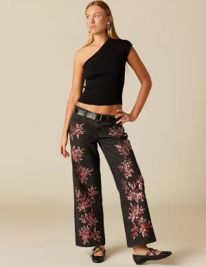 NÍCOLI PANTALÓN LENTEJUELAS GRANATE PLATEADO< Denim | Pantalones