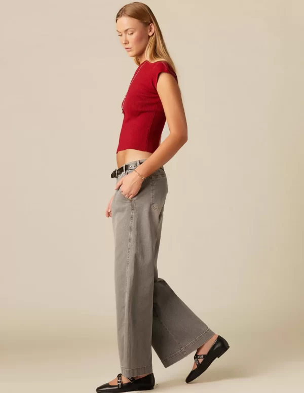 NÍCOLI PANTALÓN LOW WAIST DOBLE BOTÓN GRIS< Denim | Pantalones