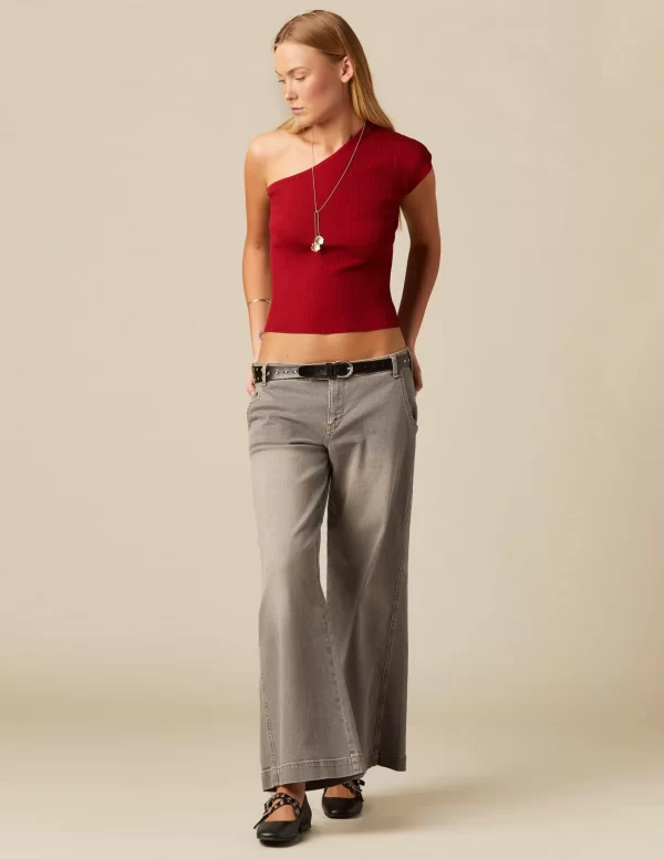 NÍCOLI PANTALÓN LOW WAIST DOBLE BOTÓN GRIS< Denim | Pantalones