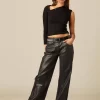 NÍCOLI PANTALÓN NEGRO COSTURAS ENCERADO< Denim | Pantalones