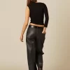 NÍCOLI PANTALÓN NEGRO COSTURAS ENCERADO< Denim | Pantalones