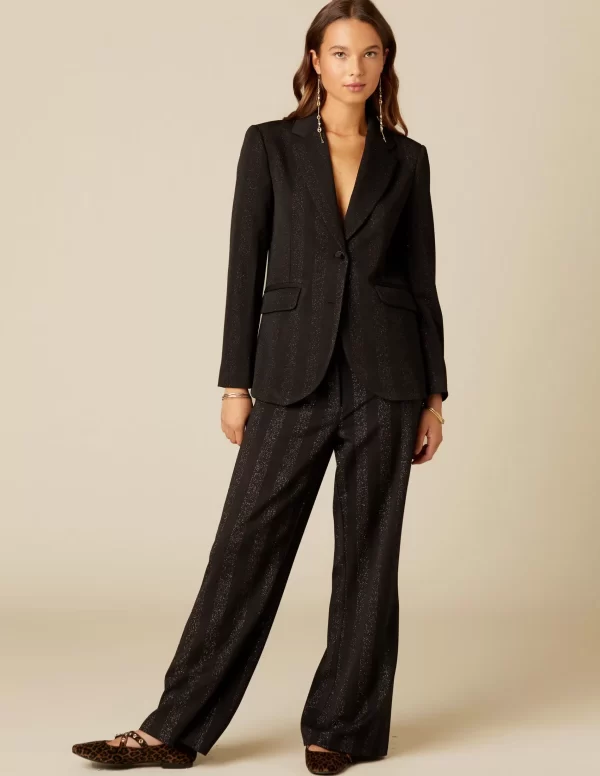 NÍCOLI PANTALÓN NEGRO RAYA BRILLO< Pantalones