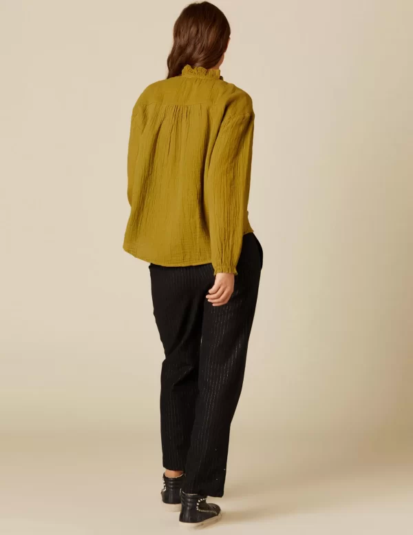 NÍCOLI PANTALÓN RAYA BRILLO AZUL< Pantalones