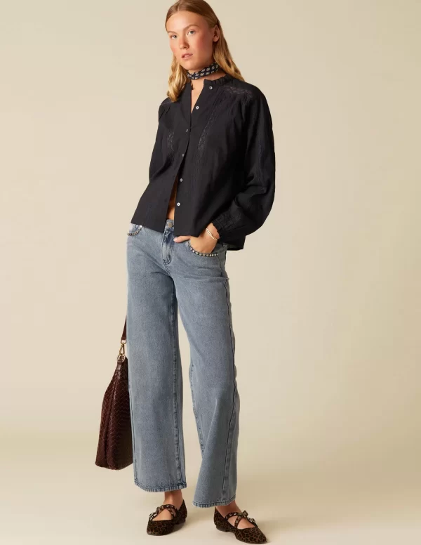 NÍCOLI PANTALÓN TACHUELAS AZUL< Denim | Pantalones