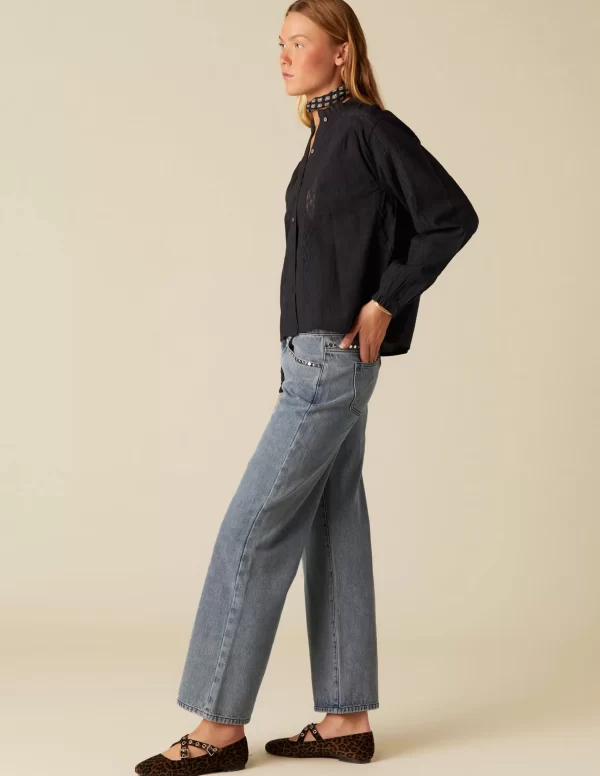 NÍCOLI PANTALÓN TACHUELAS AZUL< Denim | Pantalones