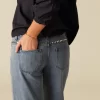NÍCOLI PANTALÓN TACHUELAS AZUL< Denim | Pantalones