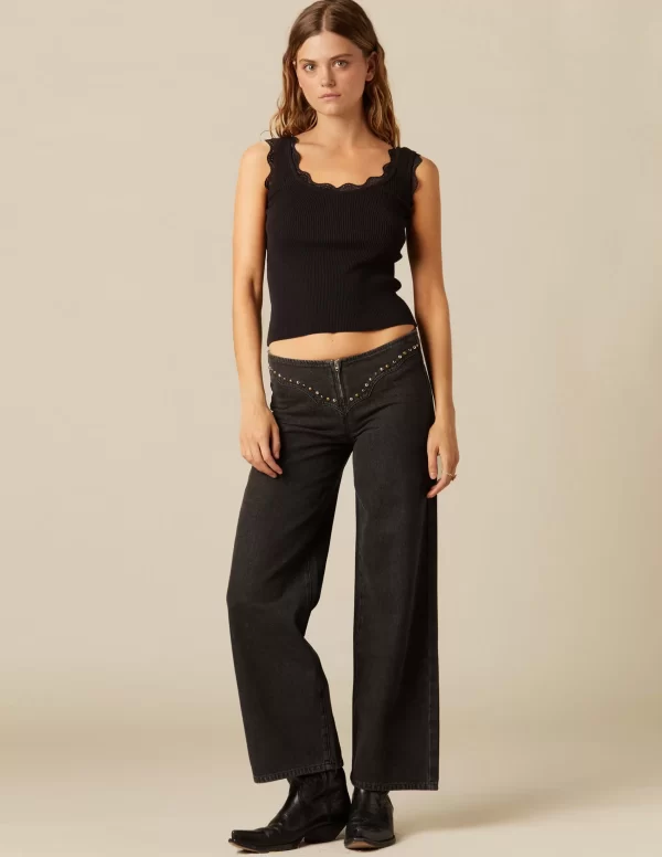 NÍCOLI PANTALÓN TACHUELAS CANESÚ ANTRACITA< Denim | Pantalones