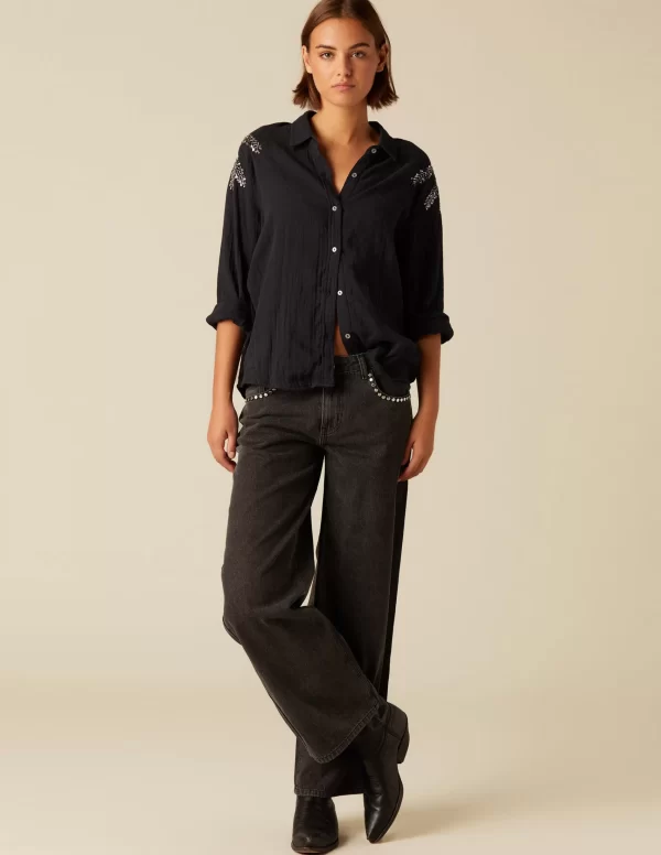 NÍCOLI PANTALÓN TACHUELAS GRIS< Denim | Pantalones