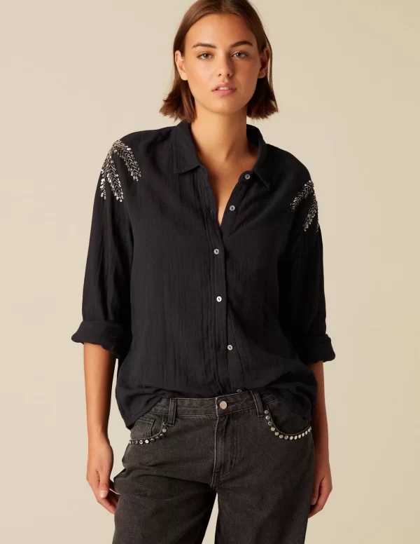 NÍCOLI PANTALÓN TACHUELAS GRIS< Denim | Pantalones