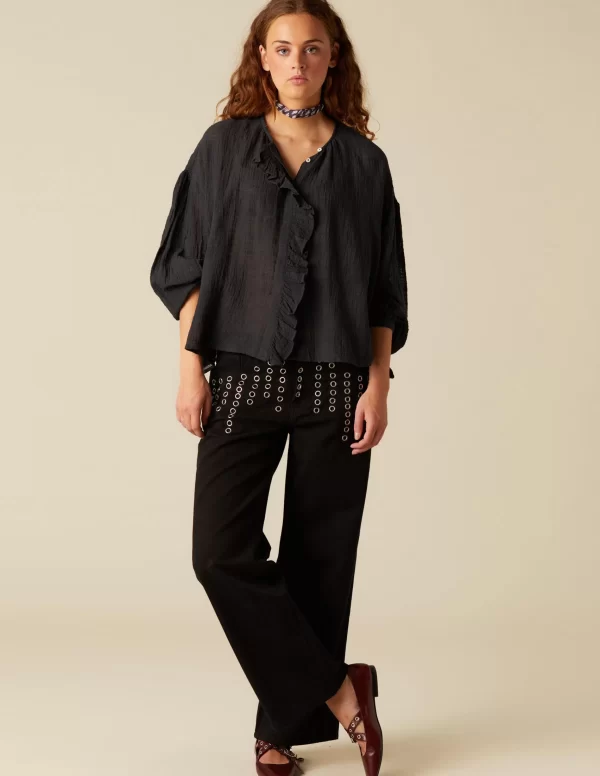NÍCOLI PANTALÓN VAQUERO NEGRO MIX TACHUELAS< Denim | Pantalones