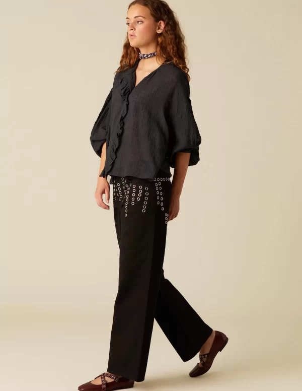 NÍCOLI PANTALÓN VAQUERO NEGRO MIX TACHUELAS< Denim | Pantalones