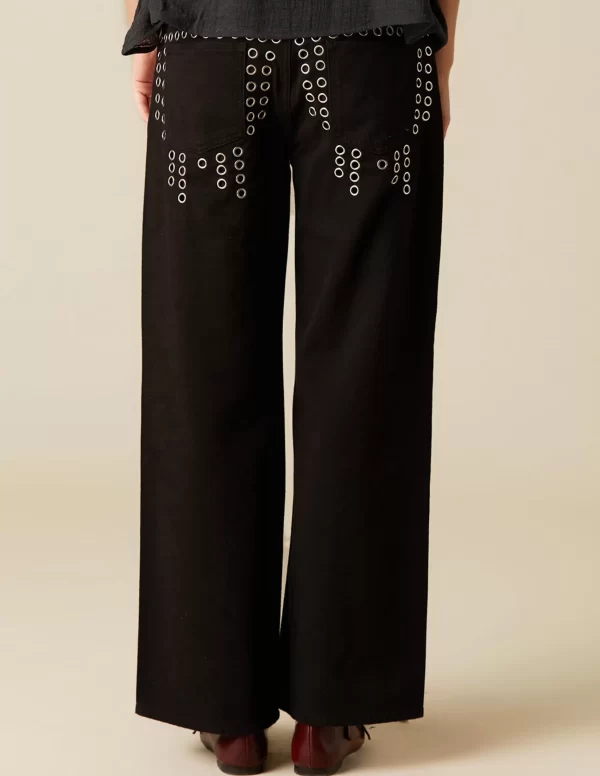 NÍCOLI PANTALÓN VAQUERO NEGRO MIX TACHUELAS< Denim | Pantalones