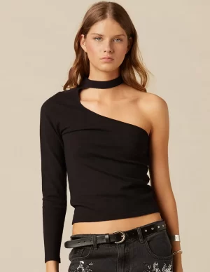 NÍCOLI TOP ASIMéTRICO ABERTURA ESCOTE NEGRO< Tops