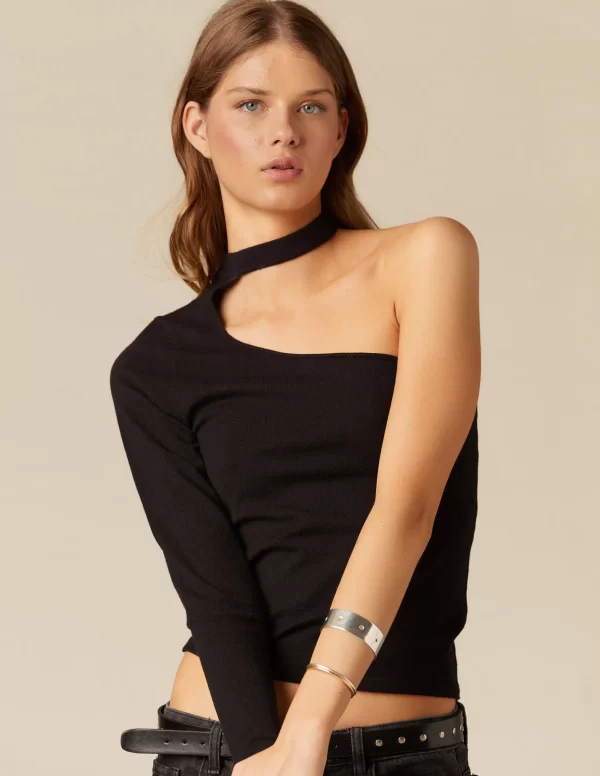 NÍCOLI TOP ASIMéTRICO ABERTURA ESCOTE NEGRO< Tops