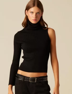 NÍCOLI TOP ASIMéTRICO CUELLO VUELTO NEGRO< Tops