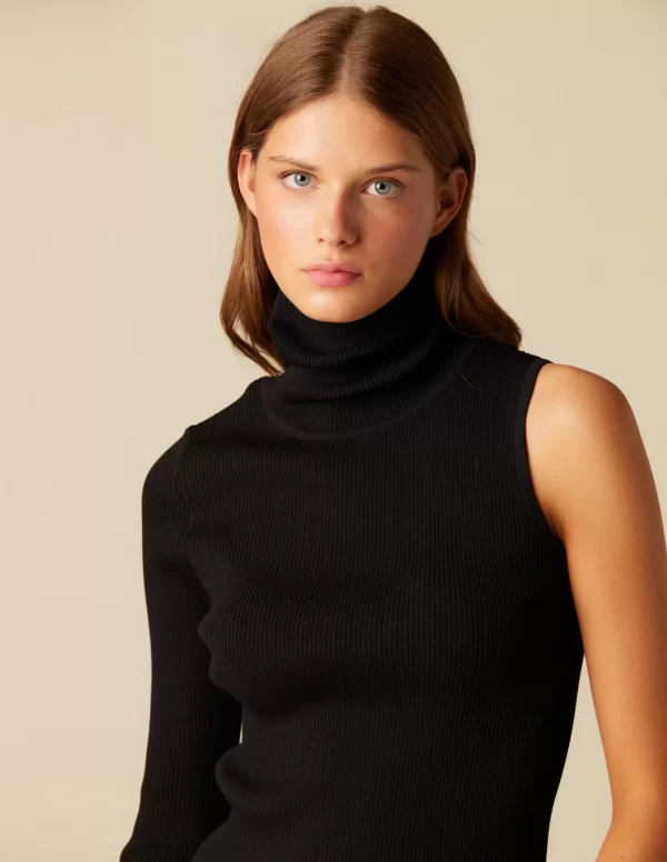 NÍCOLI TOP ASIMéTRICO CUELLO VUELTO NEGRO< Tops