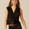 NÍCOLI TOP FLOR TULLE NEGRO< Tops